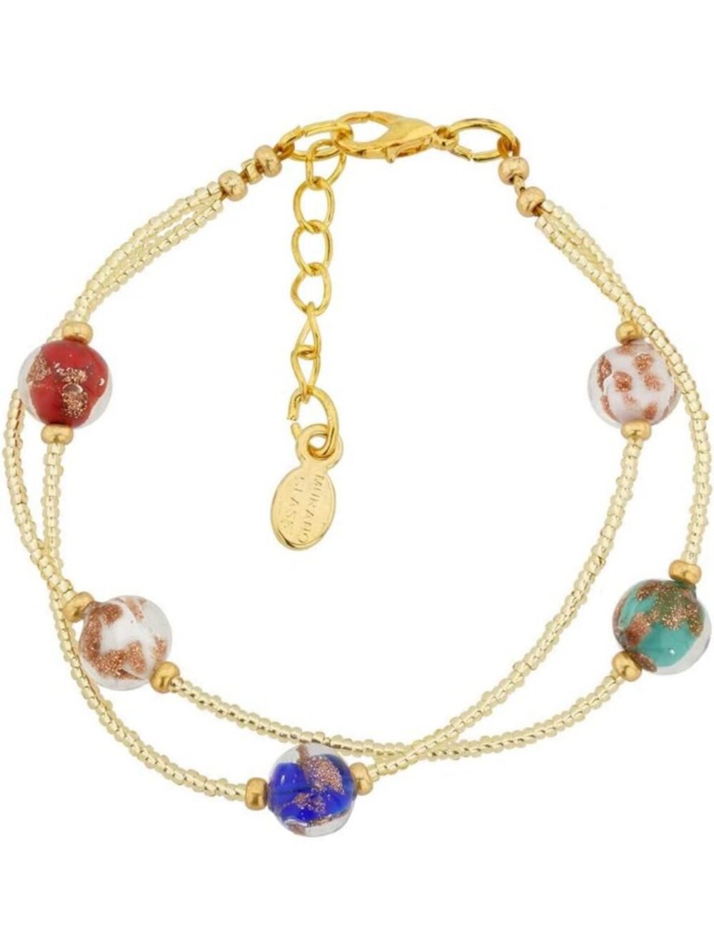 Handmade Multicolor Murano Glass Bracelet with 24K Gold Beads - Italian Jewelry